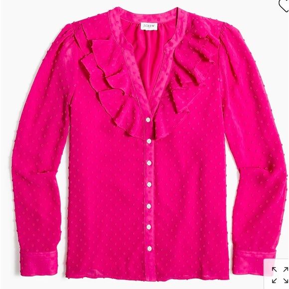 J.Crew~Clip-dot Ruffle Button Up Shirt - Picture 2 of 4